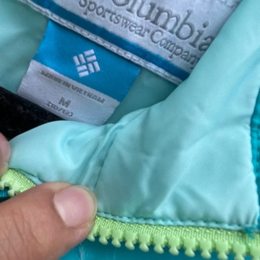 Columbia Aqua and Lime Jacket looks in new condition